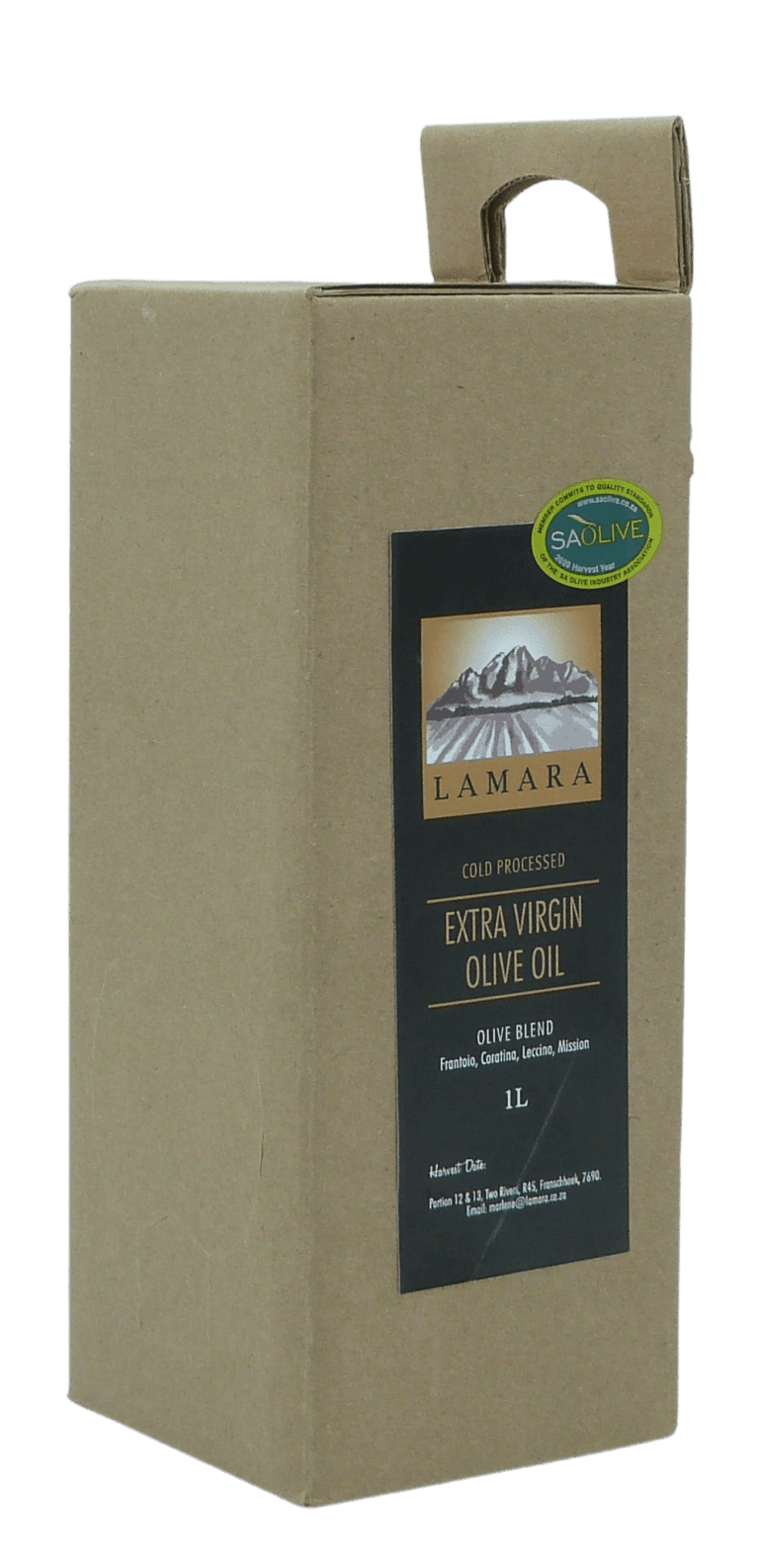 Capeandgrapes Zuid-Afrikaanse wijnen Lamara Extra Virgin Olive Oil BIB 1l